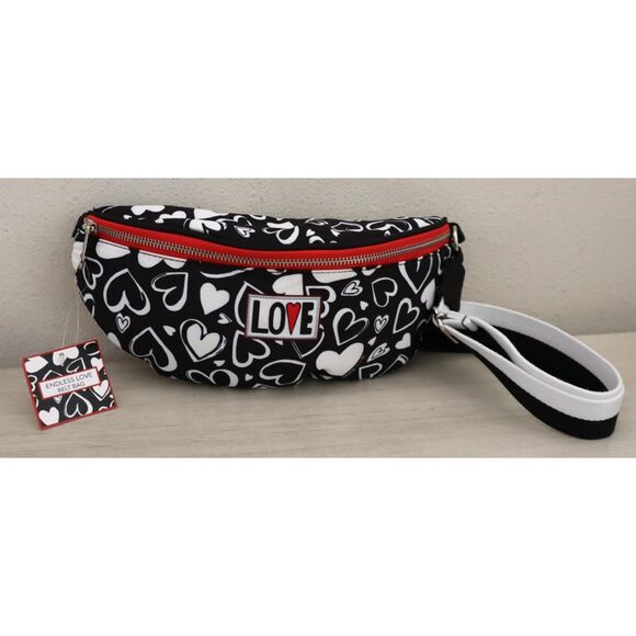 Brighton Black/White Hearts Endless Love Nylon Crossbody Fanny Pack Belt Bag - Picture 15 of 16